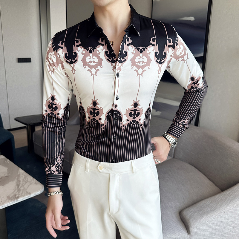 Korean Men Formal Wear - Luxury Men's Printed Shirts Spring Autumn