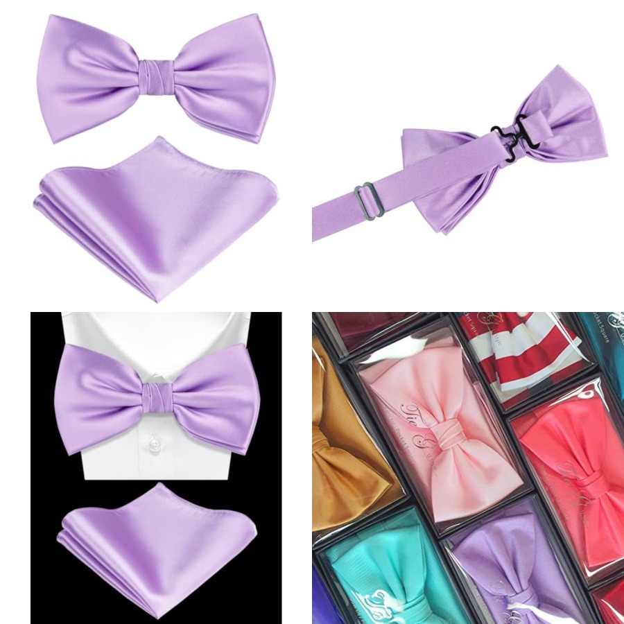 Pocket Square Set - Solid Color Pre-tied Bow Tie and