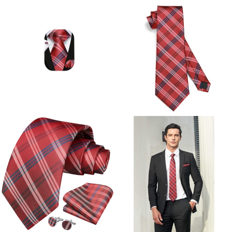 Mens Ties Set Stripe Plaid Tie - Pocket Square Set recensione e prezzo