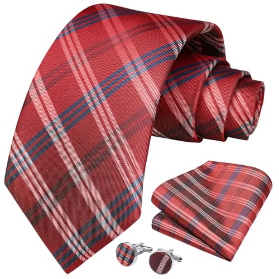 Mens Ties Set Stripe Plaid Tie - Pocket Square Set recensione e prezzo