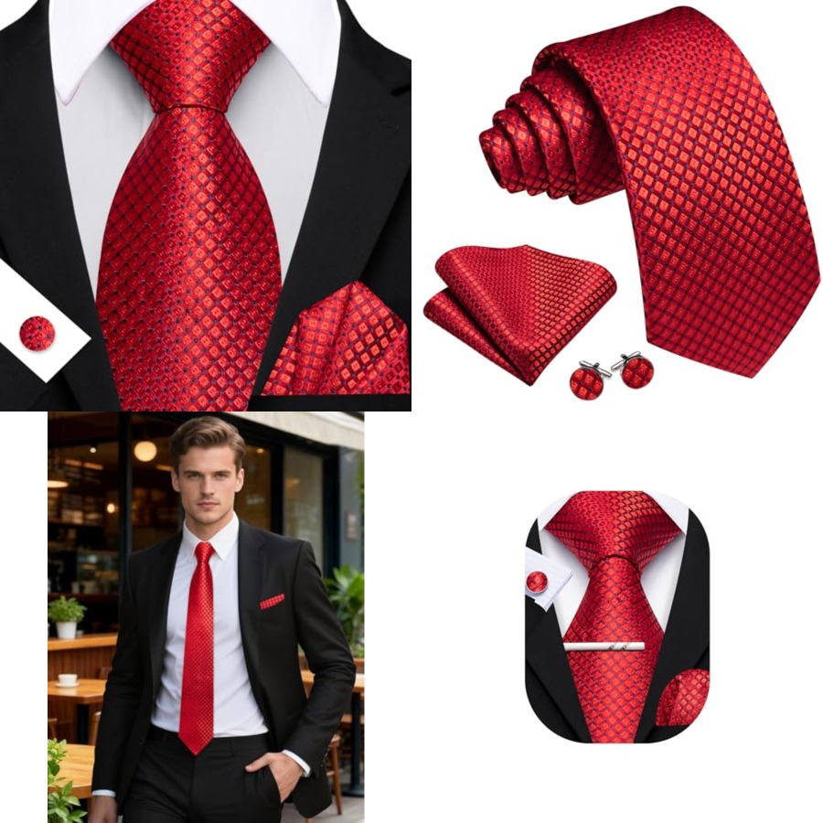 Men Plaid/Striped Ties Set Sil - Pocket Square Set recensione e prezzo